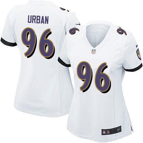 Women's Limited Brent Urban Nike Jersey White Road - #96 NFL Baltimore Ravens